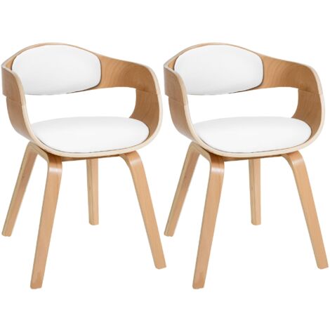 Conjunto de 2 sillas de comedor de diseño retro en PVC blanco y estructura de madera clara 100001710