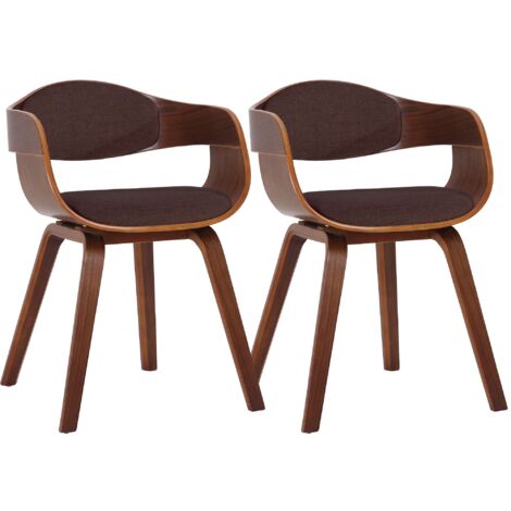 Conjunto de 2 sillas de comedor de diseño retro en tela marrón, estructura de madera marrón 100001725