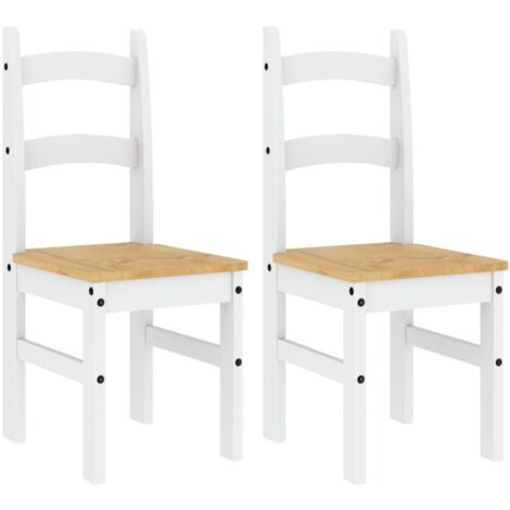 Conjunto de 2 sillas de comedor de diseño rústico 40 x 46 x 99 cm en madera de pino blanco DEC025474