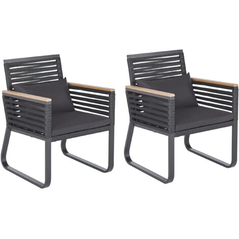 Conjunto de 2 sillas de comedor de exterior modernas de metal negro con cojines de poliéster Canetto
