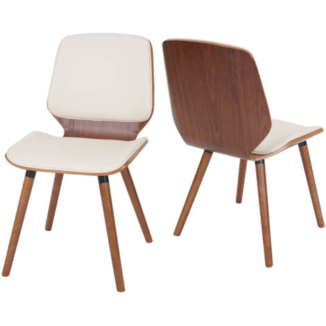 Conjunto de 2 sillas de comedor de madera curvada de diseño retro con aspecto de nogal y asiento de PVC crema 040000336