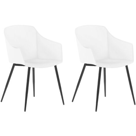 Conjunto de 2 sillas de comedor de plástico blanco diseño minimalista reposabrazos Fonda - Blanco