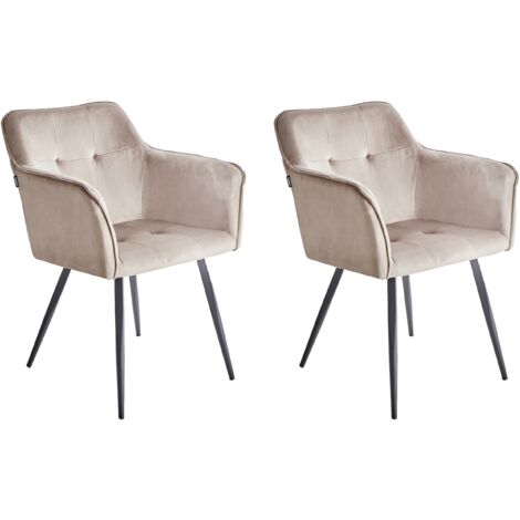 Conjunto de 2 sillas de comedor de terciopelo gris pardo negro reposabrazos Jasmin