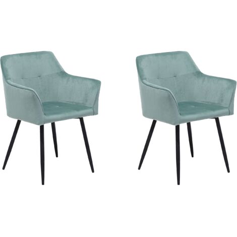 Conjunto de 2 sillas de comedor de terciopelo verde menta negro reposabrazos Jasmin