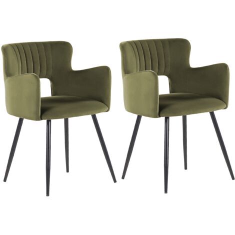 Conjunto de 2 sillas de comedor de terciopelo verde oliva negro respaldo Sanilac