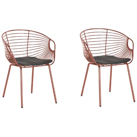 Conjunto de 2 sillas de comedor diseño de alambre de metal cobrizo asiento de piel sintética negro glam industrial moderno Hoback