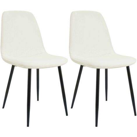 Conjunto de 2 sillas de comedor elegantes y minimalistas en tela crema con estructura de metal negro 100007529