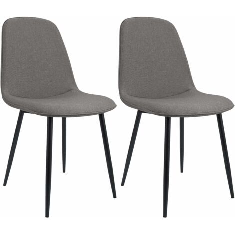 Conjunto de 2 sillas de comedor elegantes y minimalistas en tela gris claro con estructura de metal negro 100007774