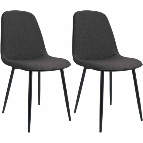 Conjunto de 2 sillas de comedor elegantes y minimalistas en tela gris oscuro con estructura de metal negro 100007384
