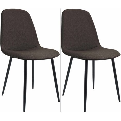Conjunto de 2 sillas de comedor elegantes y minimalistas en tela marrón con estructura de metal negro 100007451