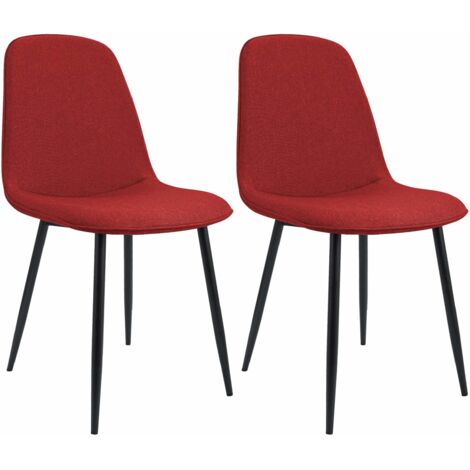 Conjunto de 2 sillas de comedor elegantes y minimalistas en tela roja con estructura de metal negro 100007452