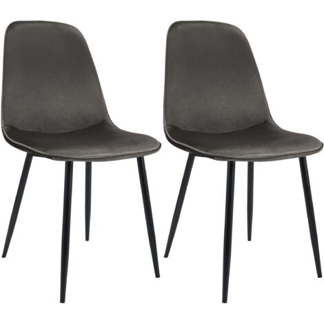 Conjunto de 2 sillas de comedor elegantes y minimalistas en terciopelo antracita con estructura de metal negro 100007350