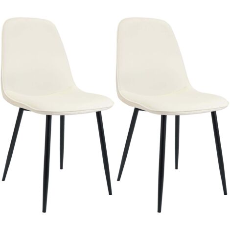 Conjunto de 2 sillas de comedor elegantes y minimalistas en terciopelo crema con estructura de metal negro 100007570