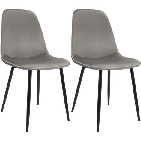 Conjunto de 2 sillas de comedor elegantes y minimalistas en terciopelo gris claro con estructura de metal negro 100007530