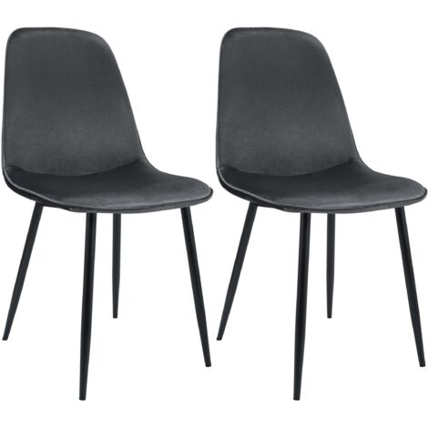 Conjunto de 2 sillas de comedor elegantes y minimalistas en terciopelo gris oscuro con estructura de metal negro 100007411