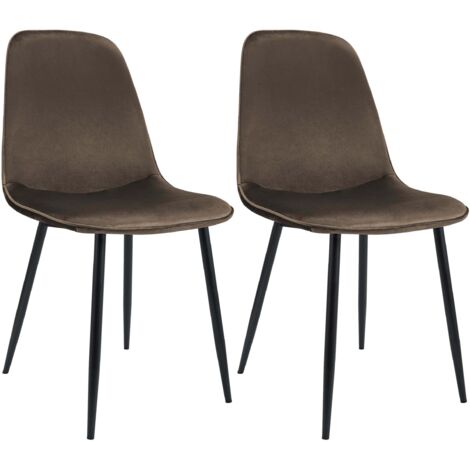 Conjunto de 2 sillas de comedor elegantes y minimalistas en terciopelo marrón con estructura de metal negro 100007428