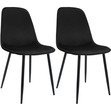 Conjunto de 2 sillas de comedor elegantes y minimalistas en terciopelo negro con estructura de metal negro 100007375
