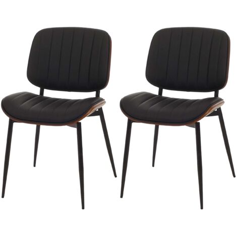 Conjunto de 2 sillas de comedor en madera curvada con acabado nogal y tapizado en polipiel negra con costuras verticales decorativas diseño moderno y elegante 040009480