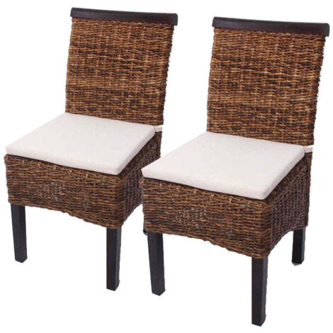 Conjunto de 2 sillas de comedor en tejido de hoja de plátano con acabado oscuro y cojines 040000196