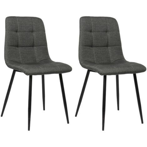 Conjunto de 2 sillas de comedor en tela gris oscuro con patas de metal negro mate estilo moderno CDS101104