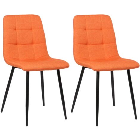 Conjunto de 2 sillas de comedor en tela naranja con patas de metal negro mate estilo moderno CDS101110