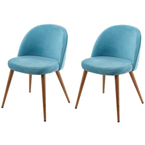 Conjunto de 2 sillas de comedor en tela terciopelo azul en madera estilo retro CDS04419