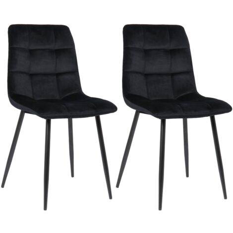 Conjunto de 2 sillas de comedor en terciopelo negro con patas de metal negro mate estilo moderno CDS10099