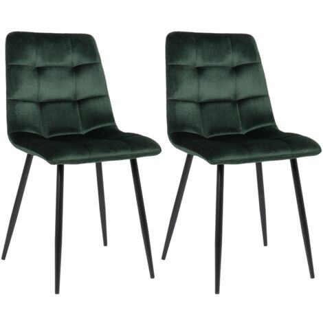 Conjunto de 2 sillas de comedor en terciopelo verde con patas de metal negro mate estilo moderno CDS10100