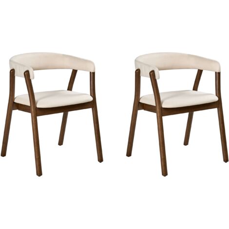 Conjunto de 2 sillas de comedor estilo tradicional asiento tapizado marrón oscuro y blanco crema Mylo