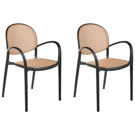 Conjunto de 2 sillas de comedor exterior retro apilables de plástico negro Povoletto