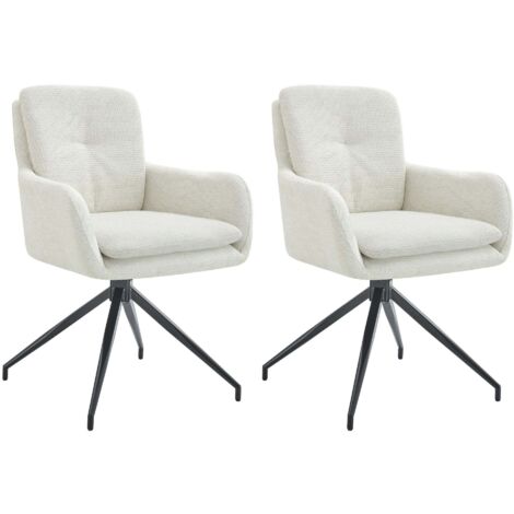 Conjunto de 2 sillas de comedor giratorias cómodas y modernas en tela crema con estructura de metal 100005868