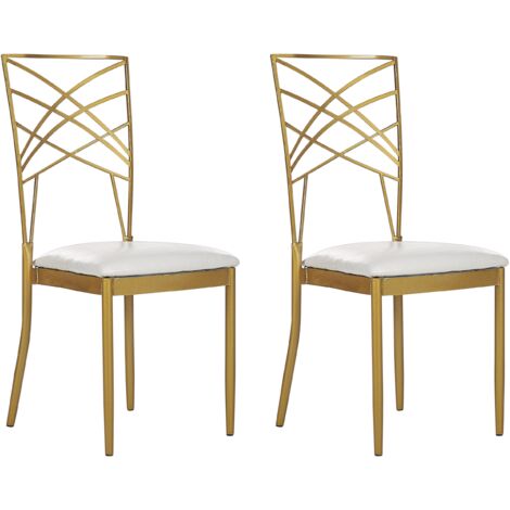 Conjunto de 2 sillas de comedor metal asiento de piel sintética blanco dorado Girard