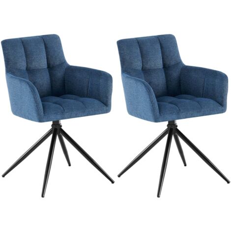 Conjunto de 2 sillas de comedor modernas y cómodas con mecanismo giratorio de 180° en tela azul oscuro y metal 100007585