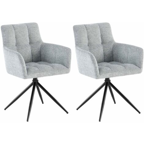 Conjunto de 2 sillas de comedor modernas y cómodas con mecanismo giratorio de 180° en tela gris claro y metal 100007536