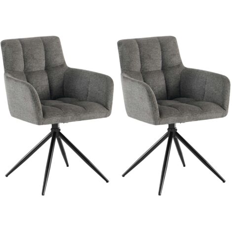 Conjunto de 2 sillas de comedor modernas y cómodas con mecanismo giratorio de 180° en tela gris oscuro y metal 100007569