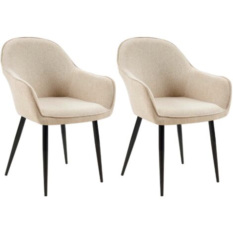 Conjunto de 2 sillas de comedor modernas y cómodas en tela color topo y patas de metal negro 100007409