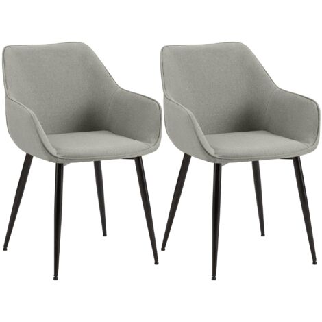 Conjunto de 2 sillas de comedor oficina o sala de espera en tela gris claro y metal negro 100007374
