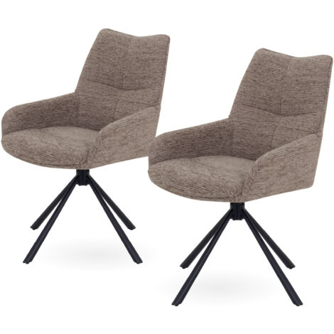 Conjunto de 2 sillas de comedor RAINER giratorias 360, tapizadas en tejido marron, estructura de metal negro - MOG CASA