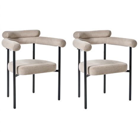 Conjunto de 2 sillas de comedor tapicería de poliéster patas de hierro negro respaldo redondeado estilo moderno muebles de comedor beige Lyney
