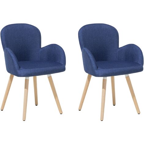 Conjunto de 2 sillas de comedor tapizadas azul marino con patas de madera clara estilo moderno Brookville
