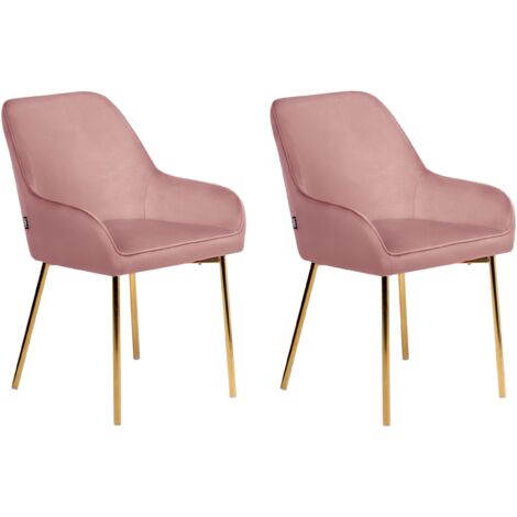 Conjunto de 2 sillas de comedor tapizadas en terciopelo con patas doradas estilo retro glamour rosa Loverna