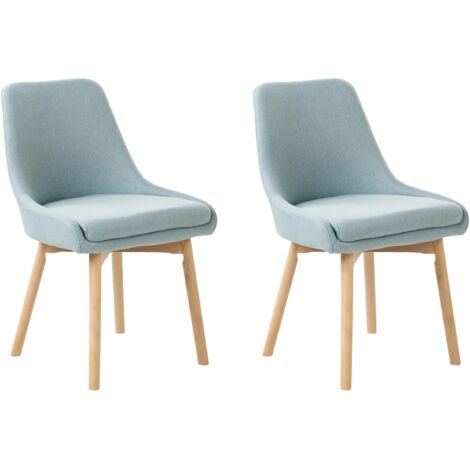 Conjunto de 2 sillas de comedor tela de poliéster con patas de madera maciza clara asiento acolchado azul claro Melfort