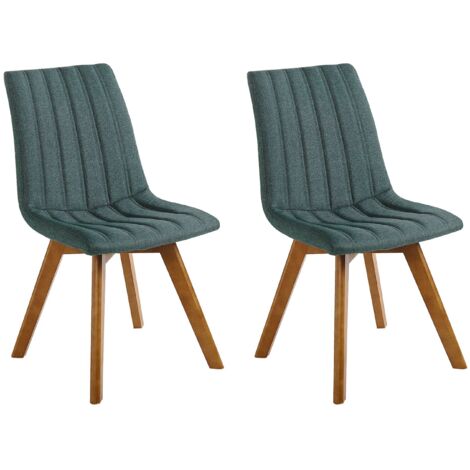 Conjunto de 2 sillas de comedor verde tela de poliéster patas de madera maciza oscura acolchado respaldo curvo Calgary