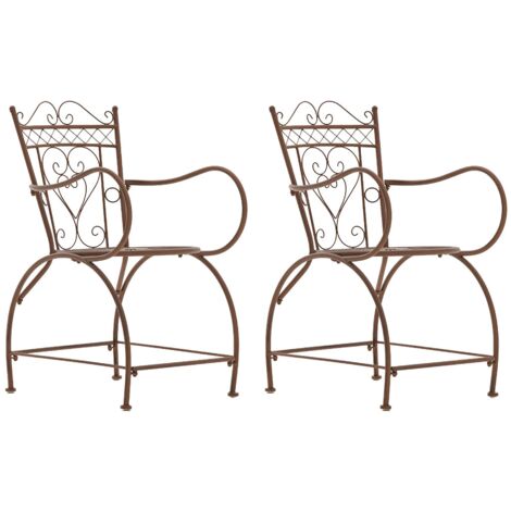 Conjunto de 2 sillas de jardín con reposabrazos balcón terraza diseño rústico en metal marrón envejecido 100002867