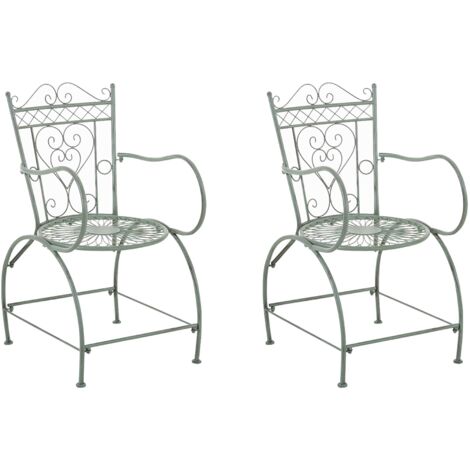 Conjunto de 2 sillas de jardín con reposabrazos balcón terraza diseño rústico en metal verde envejecido 100002871