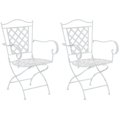Conjunto de 2 sillas de jardín con reposabrazos de diseño rústico en metal blanco 100002856