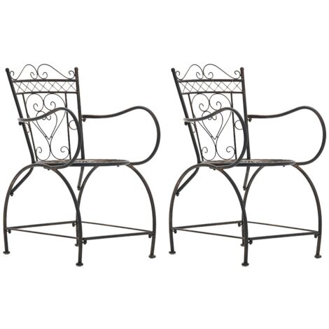 Conjunto de 2 sillas de jardín con reposabrazos para balcón, terraza, diseño rústico, metal bronce 100002866