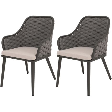Conjunto de 2 sillas de jardín con tejido grueso y cojines color topo estilo moderno en aluminio antracita 040009593
