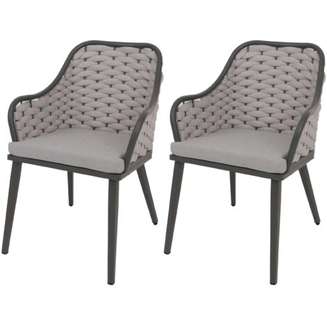 Conjunto de 2 sillas de jardín con tejido grueso y cojines gris claro estilo moderno aluminio gris 040009591