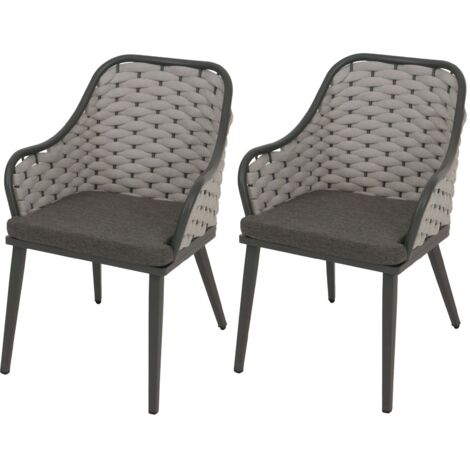 Conjunto de 2 sillas de jardín con tejido grueso y cojines gris oscuro estilo moderno aluminio gris 040009592